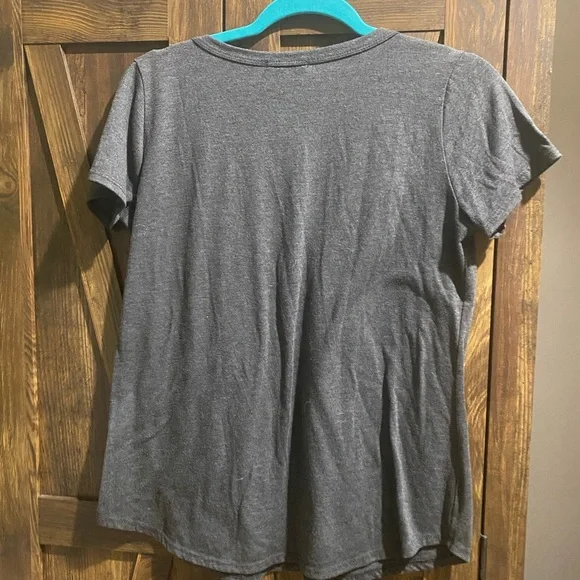 Dark Gry Short Sleeve T Shirt Concert By C Top With Cross Accent In Front Blouse - Picture 5 of 5